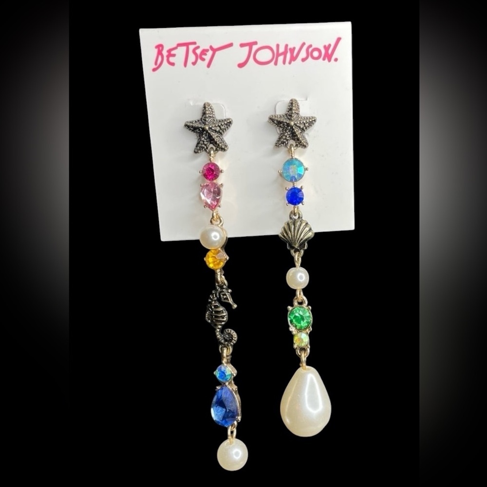 BETSEY JOHNSON Seahorse Starfish Seashell & Pearl Dangle Earrings NEW NWT